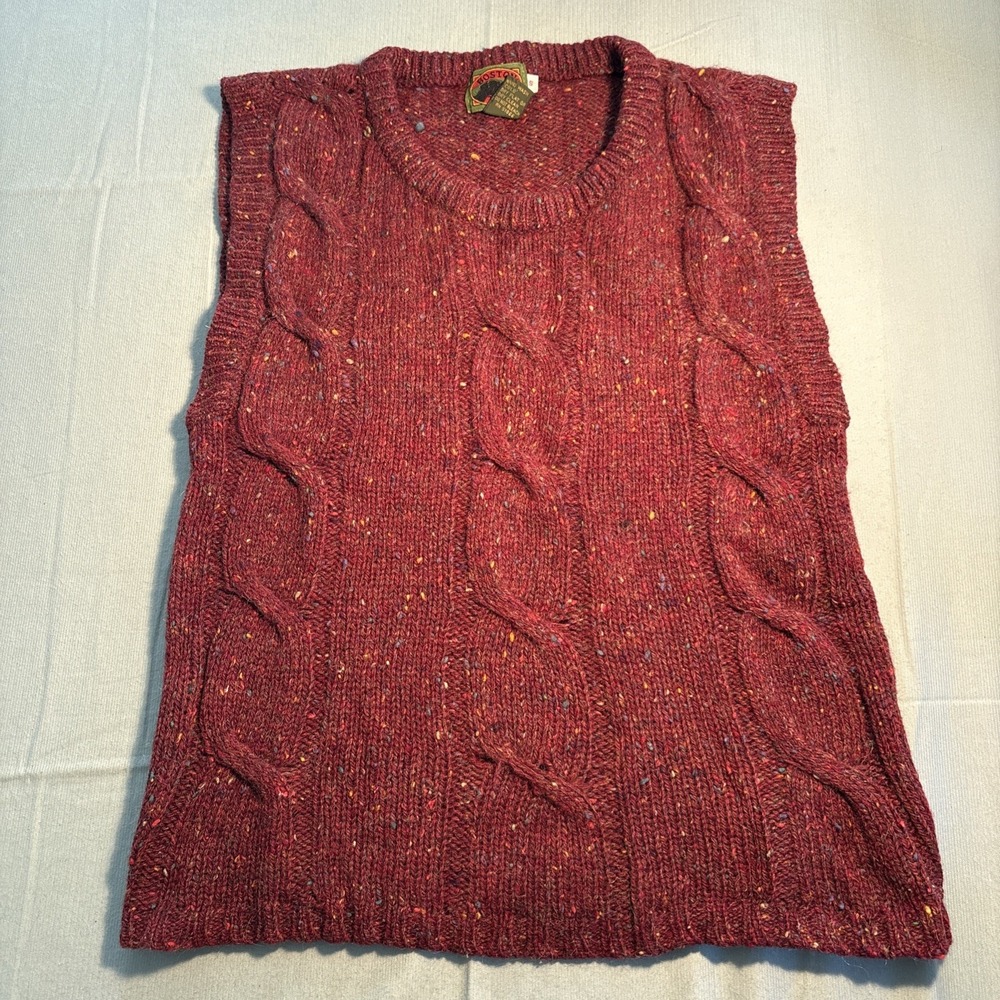 Boston Traders Sweater Vest Wool Womens Small Red Speckled Cable Knit Sleeveless